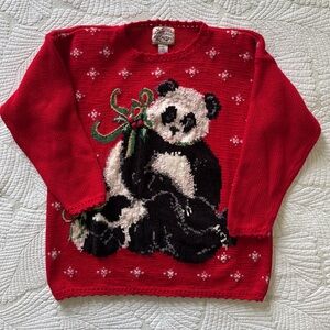 Vintage 90s Panda Holiday Sweater Size L